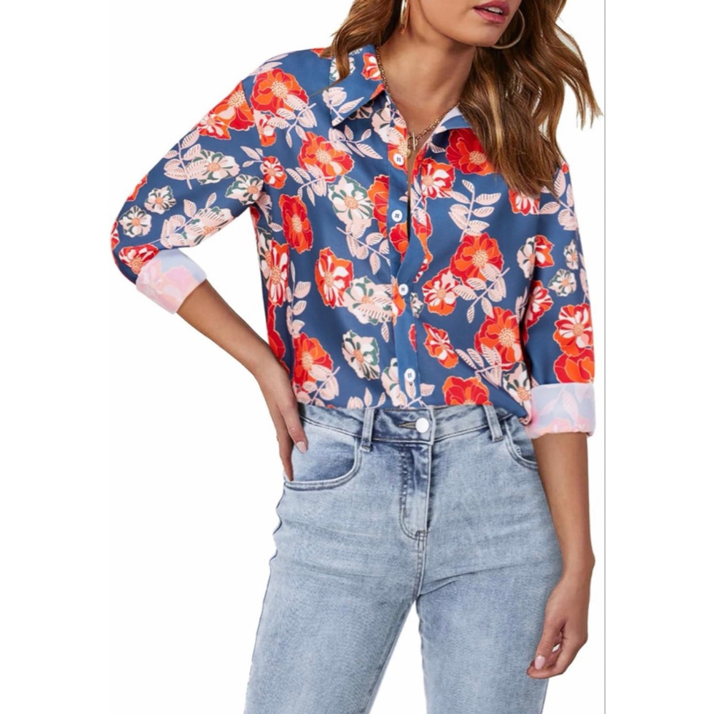 NEW Long Sleeve Button Down Shirts Floral Blouses XS